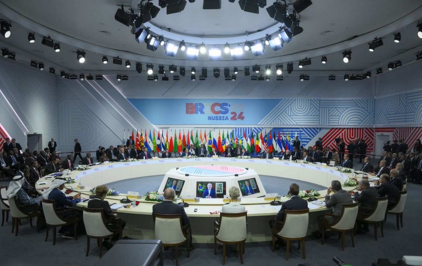 President of Russia Vladimir Putin during an expanded meeting of BRICS