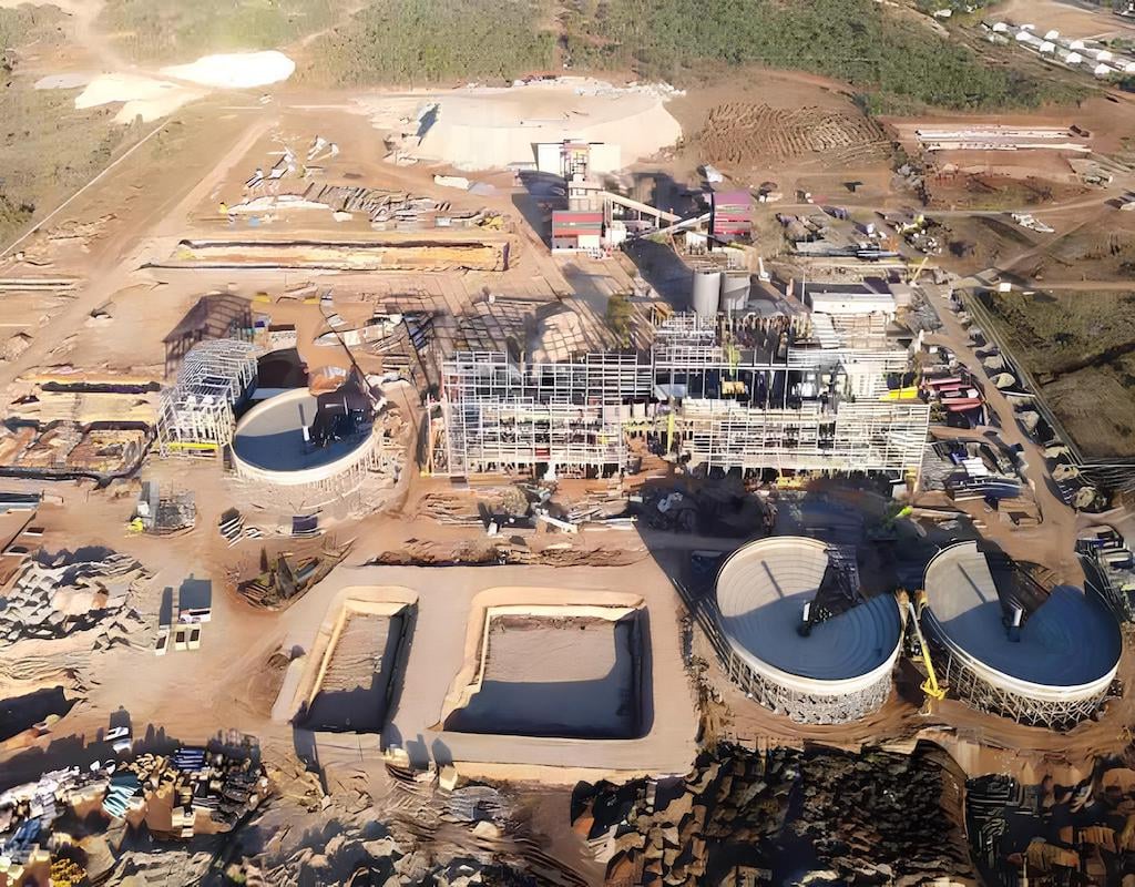 Lithium mining aerial view, Zimbabwe mineral extraction site, open-pit mine from above, environmental impact of lithium mining, Africa mining infrastructure, resource exploitation
