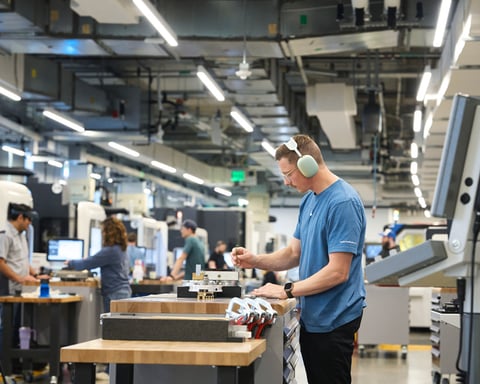 Apple worker in US manufacturing plant, representing $100 billion reshoring investment
