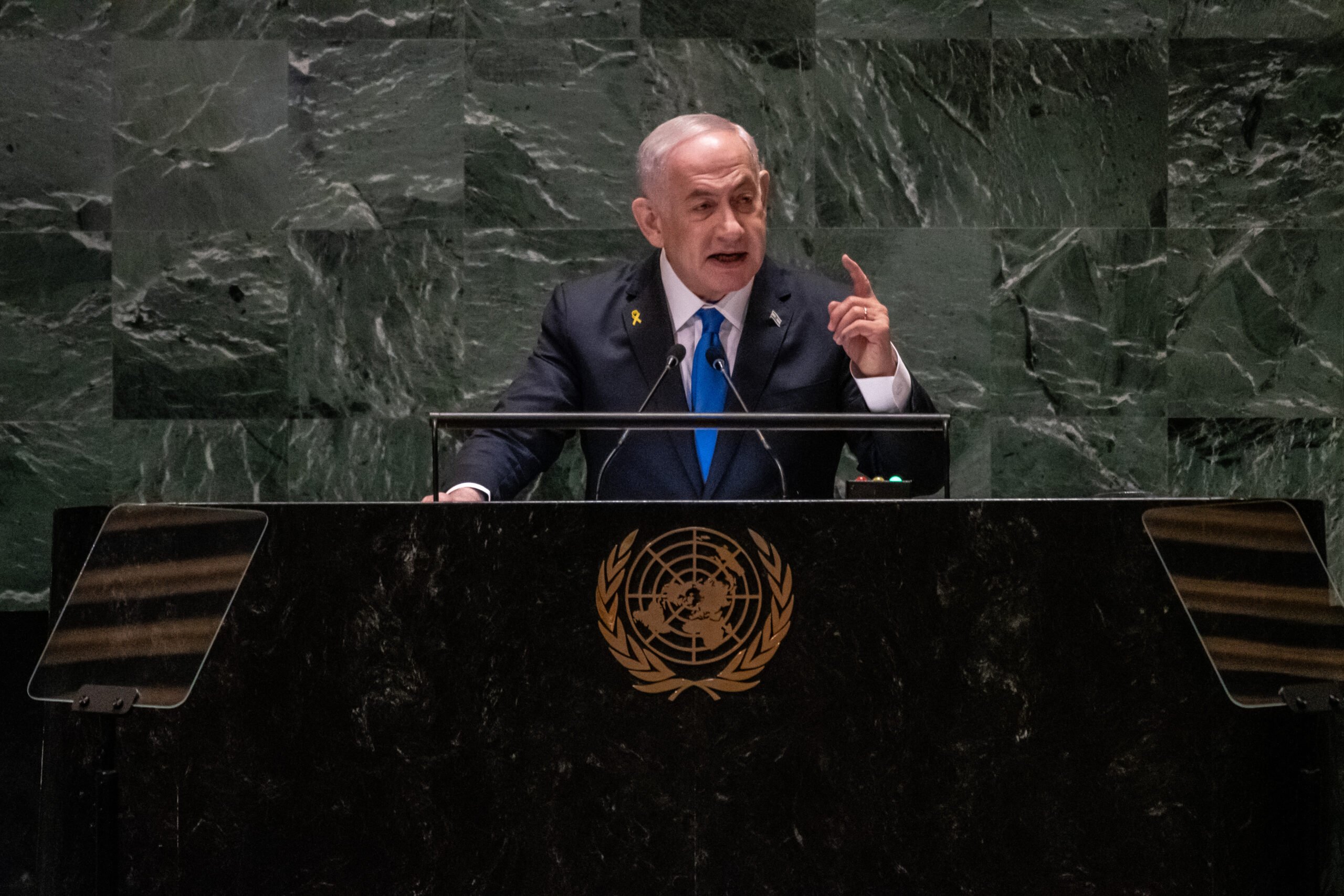 Benjamin Netanyahu at the UN General Assembly rejecting a Palestinian state