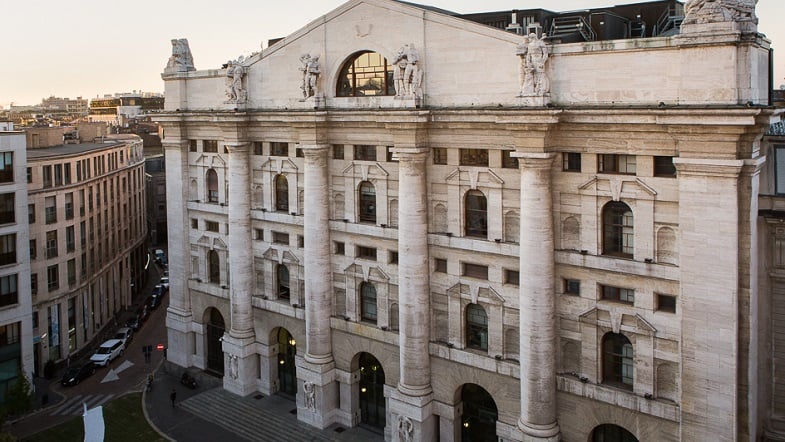 Milan Stock Exchange building representing the potential IPO option in Armani’s will