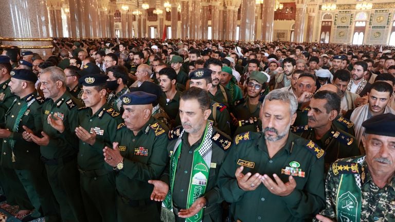Funeral of Houthi leader Ahmad Ghaleb al-Rahwi in Sanaa after Israeli attack
