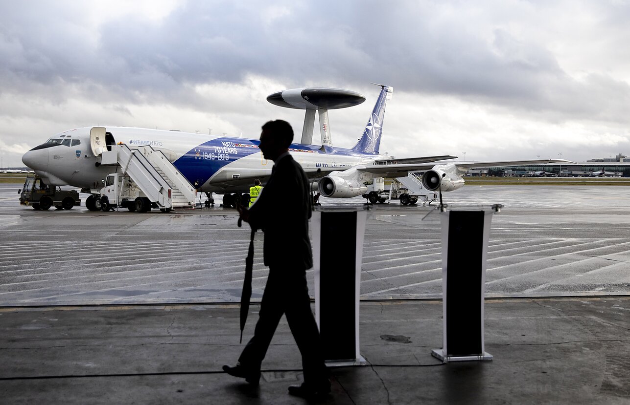 NATO AWACS surveillance jet taking off from a Lithuanian base
