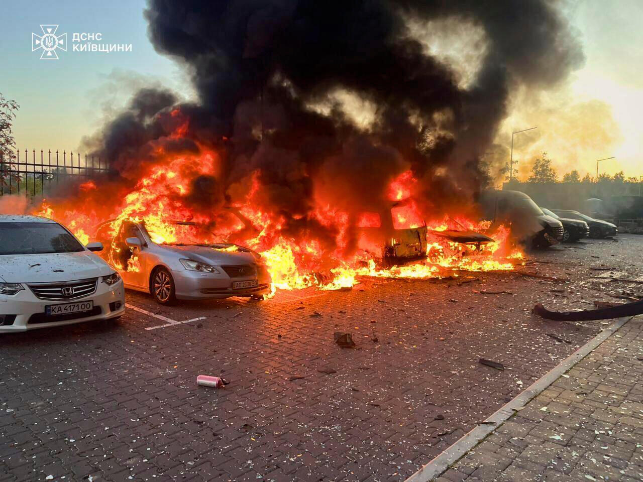 Emergency vehicles and cordoned street in Novorossiisk after reported Ukrainian drone attack