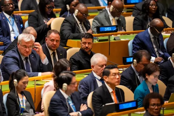 Delegates at the UN General Assembly in New York during speeches on Ukraine and global security
