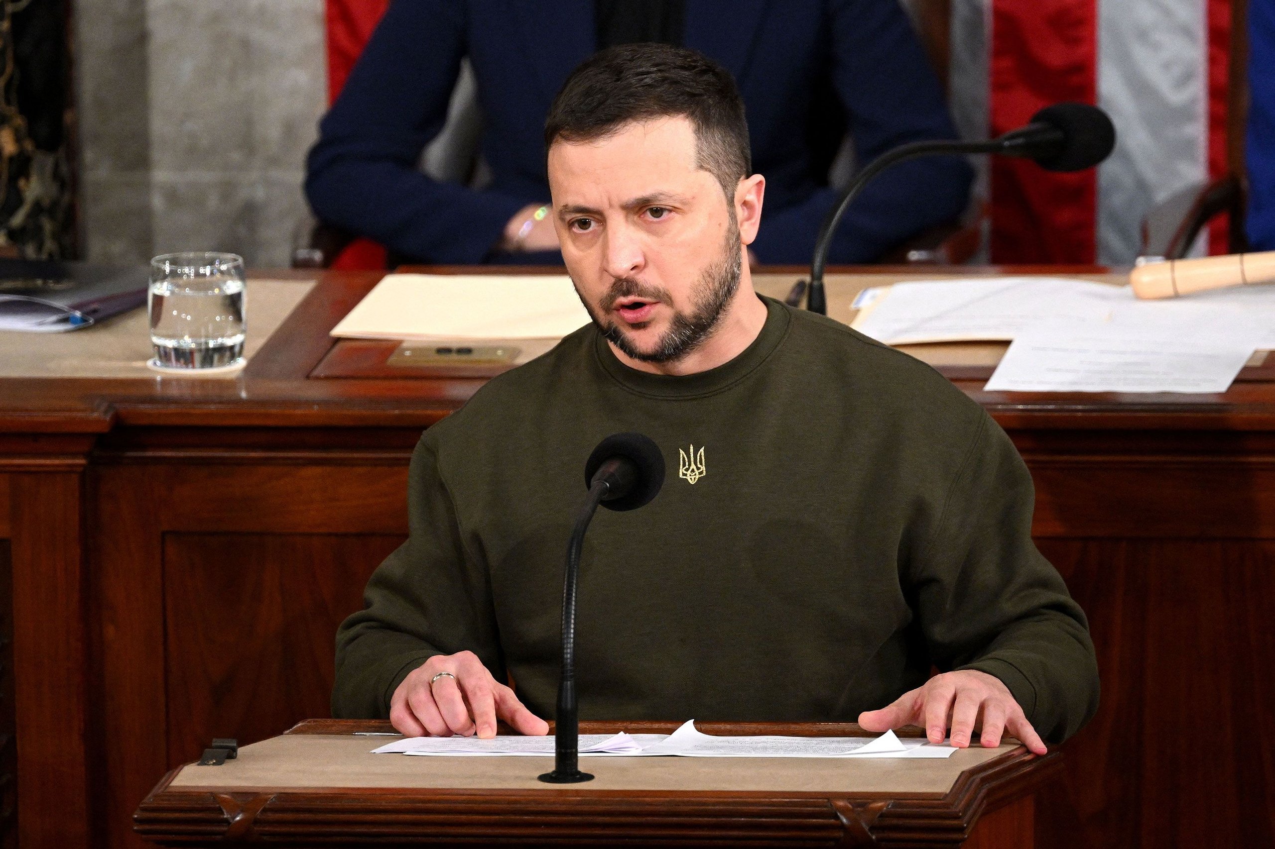 Volodymyr Zelenskyy at the White House speaking to reporters after meetings on air defenses and range