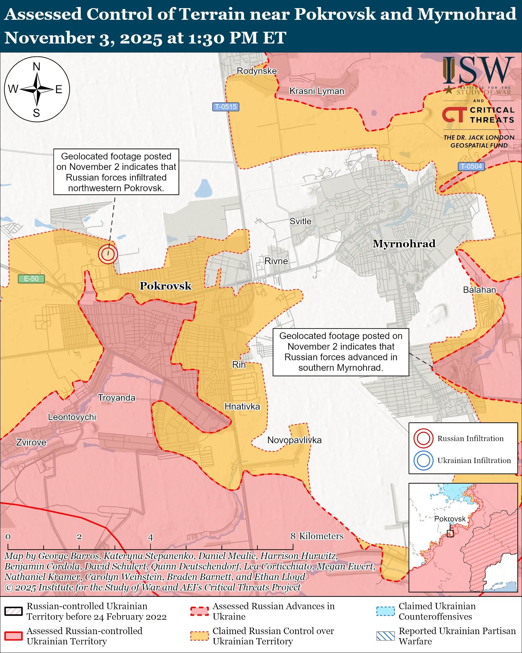 Military map showing Pokrovsk strategic position in Donetsk with Russian and Ukrainian territorial control