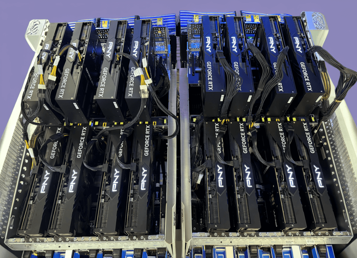 Data center server racks equipped with Nvidia AI GPUs for machine learning