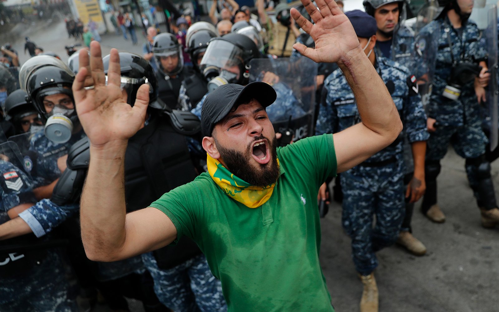 Lebanese protesters in Beirut demonstrating against US interference and economic crisis