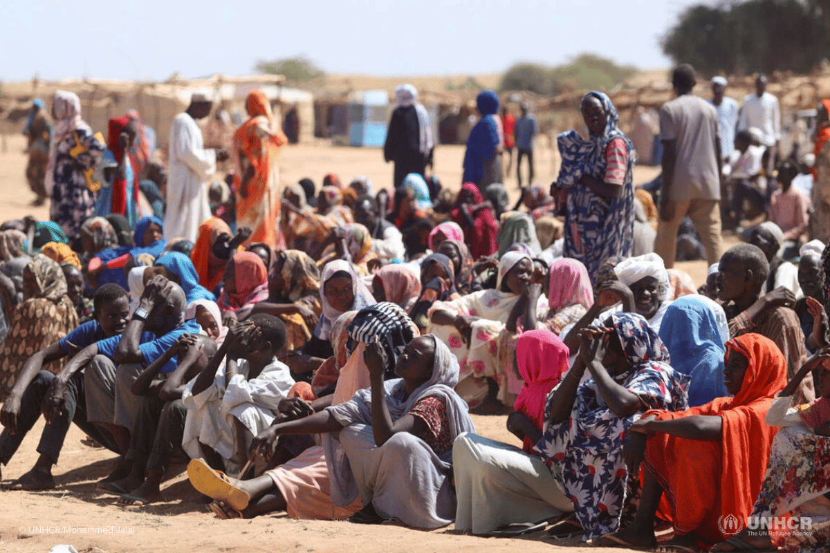 Displaced families from El Fasher shelter in a makeshift camp in Darfur