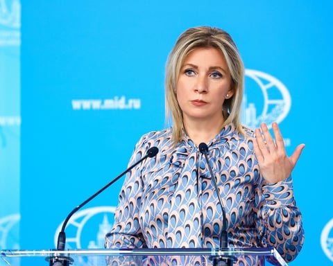 Maria Zakharova speaking at the Russian Foreign Ministry media forum in 2025