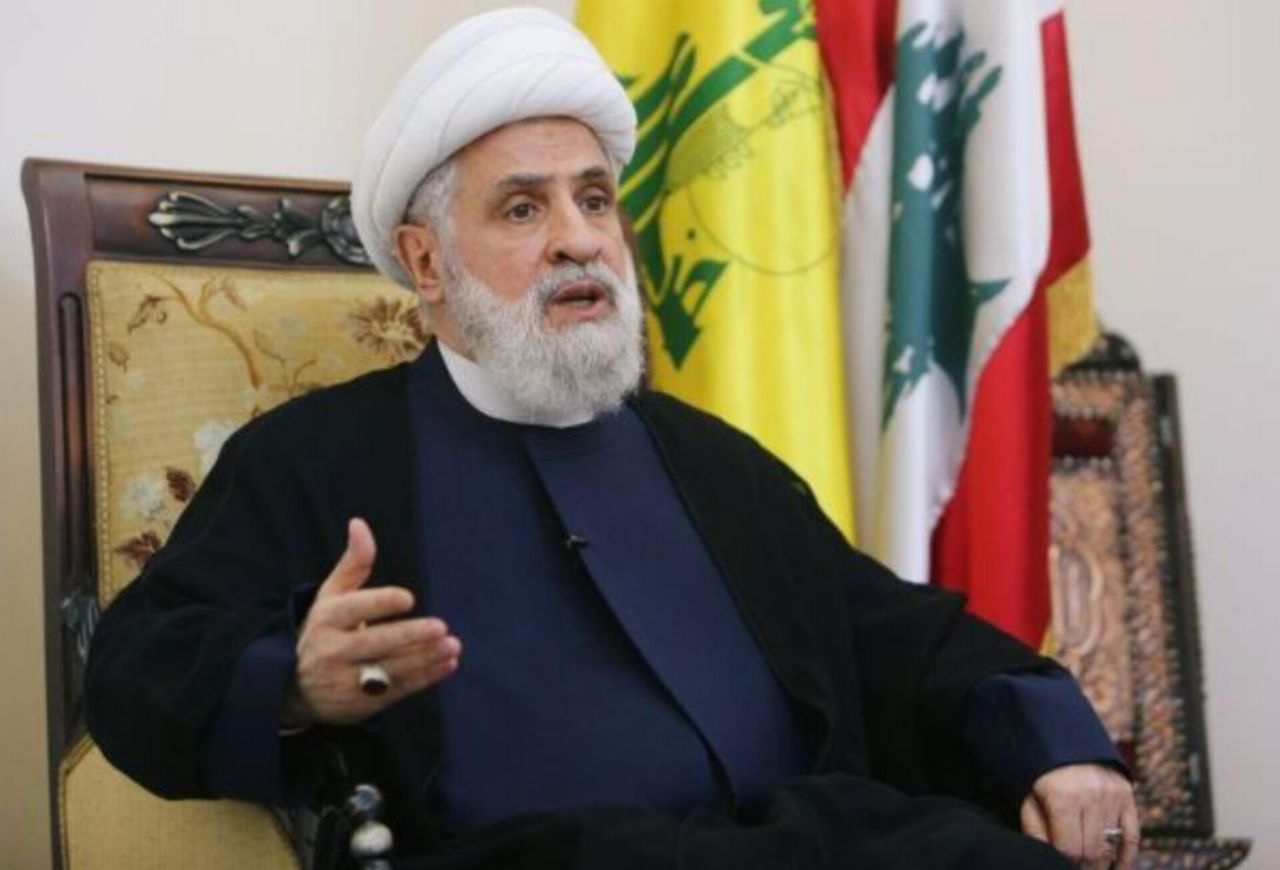Hezbollah Secretary-General Sheikh Naim Qassem delivering speech