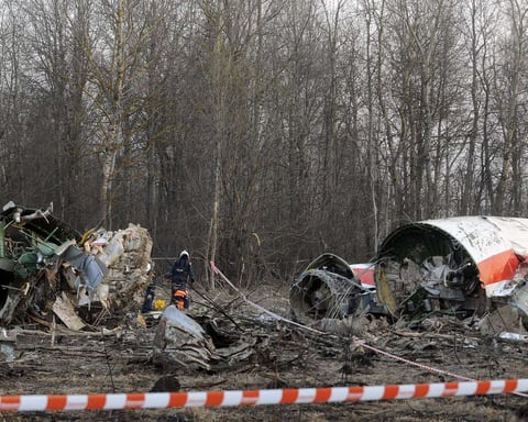 Memorial for victims of the Smolensk plane crash with Polish flags
