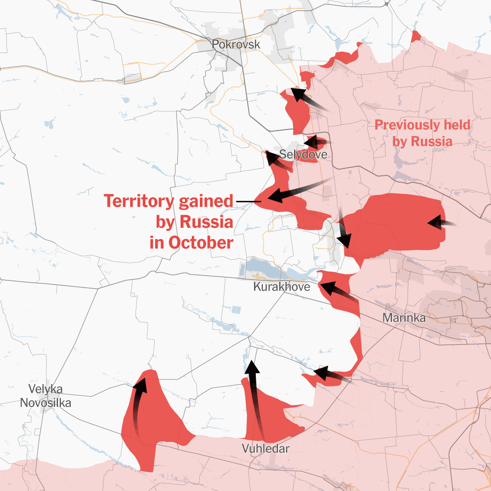 Map of frontline positions in the Russia Ukraine war, November 2025