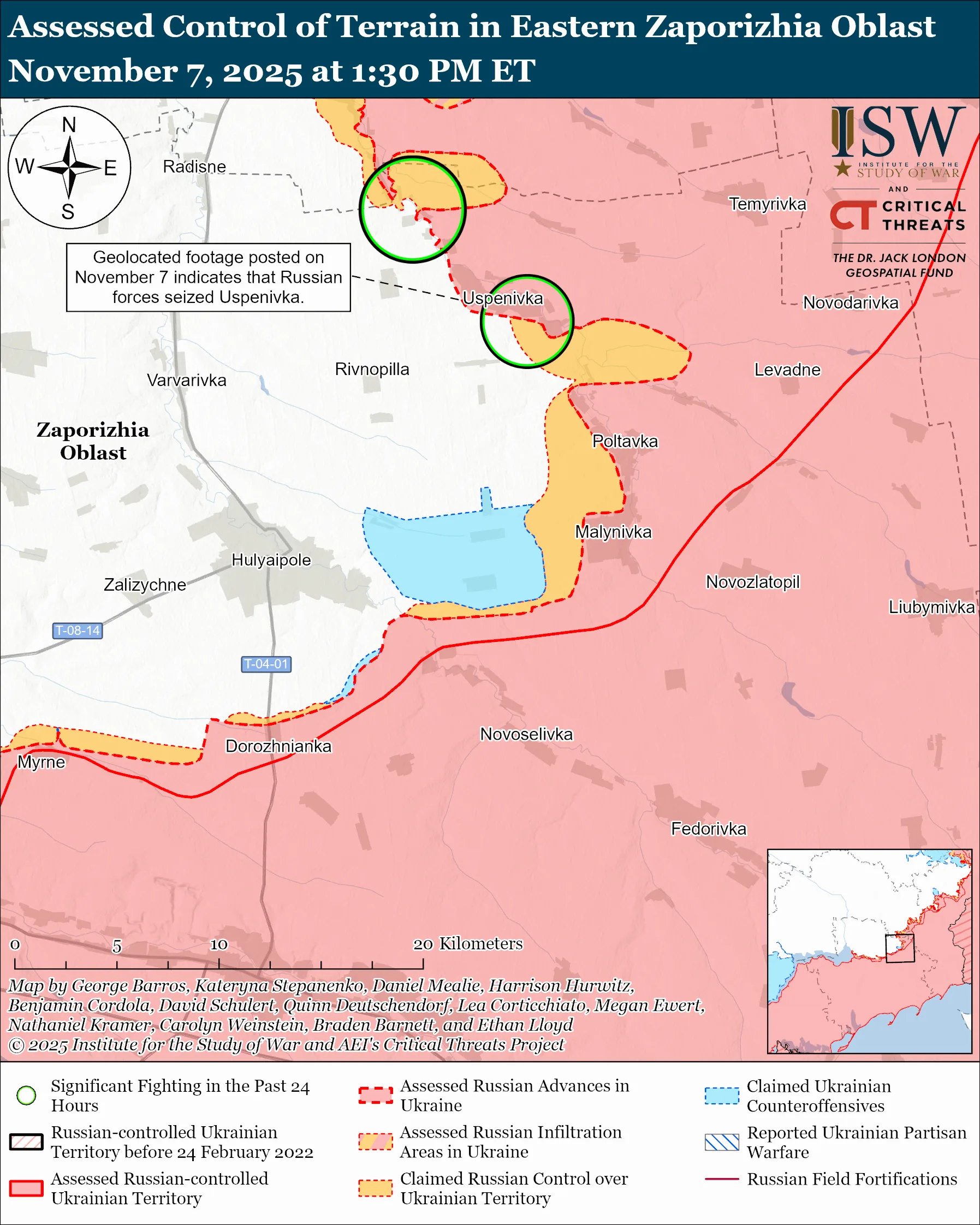 Map showing battle zones around Zaporizhia and Donetsk on Day 1355