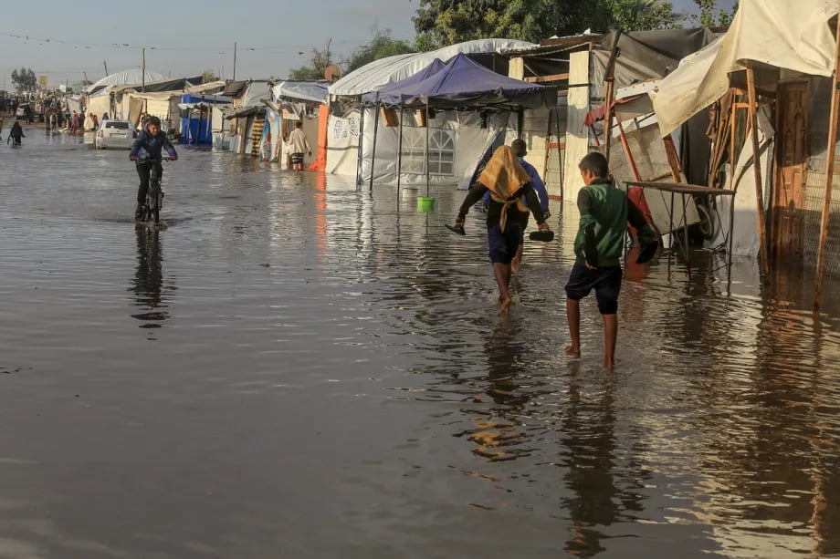 Deir el-Balah Gaza winter storm floods destroy displaced tents UNRWA reports
