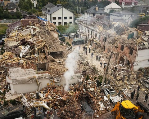 Damaged residential building in Saratov, Russia after Ukrainian drone strike on December 13, 2025, killing two people