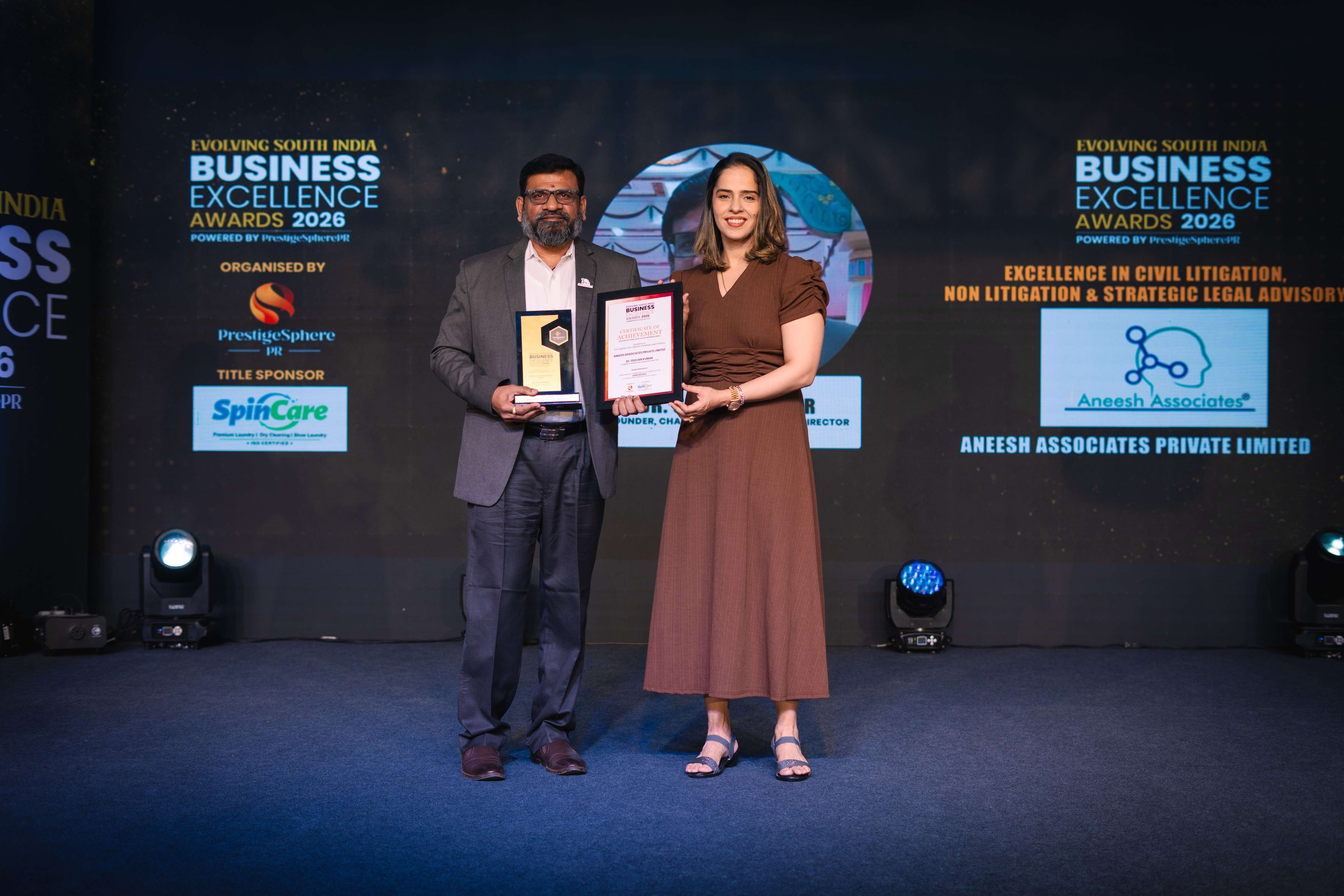 Dr. Sravan Kumar of Aneesh Associates Private Limited Honoured by Saina Nehwal with Excellence in Civil Litigation & Strategic Legal Advisory at Evolving South India Business Excellence Awards 2026