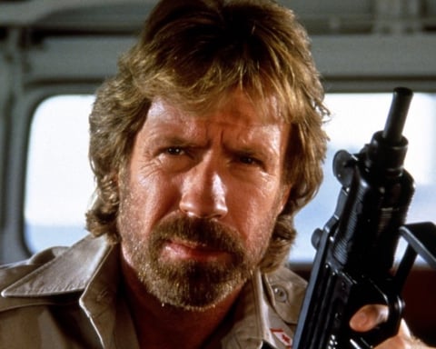 Chuck Norris as Walker Texas Ranger in iconic action scene
