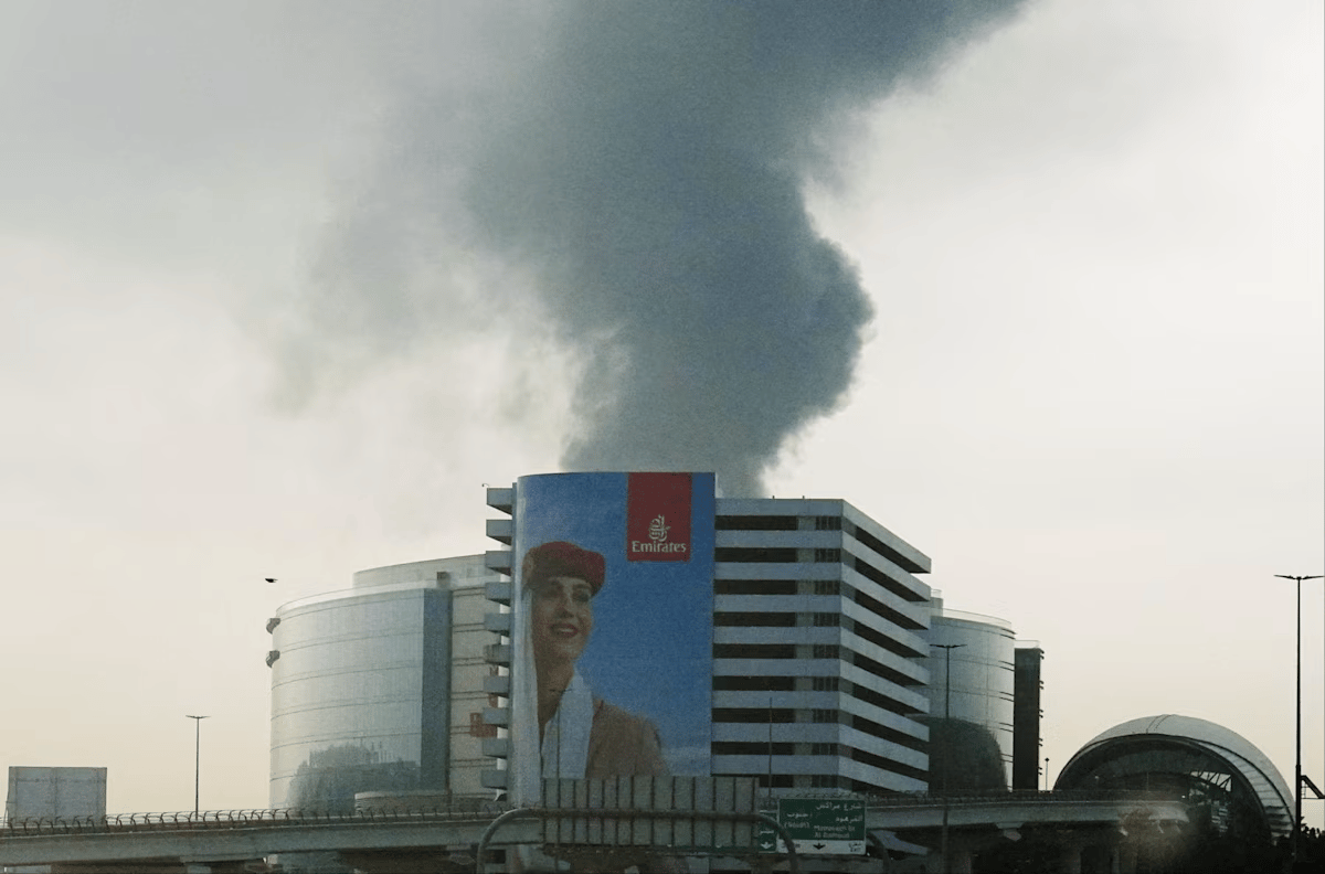 Fire near Dubai International Airport after drone attack during Iran war