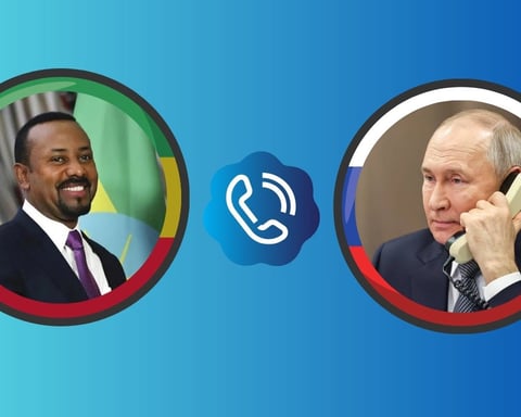 Vladimir Putin and Ethiopian Prime Minister Abiy Ahmed discussing Russia-Ethiopia cooperation