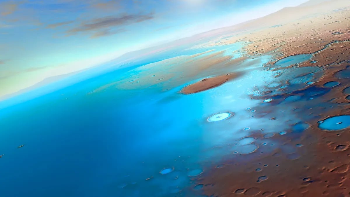 Artist impression of ancient lake in Gale Crater on Mars