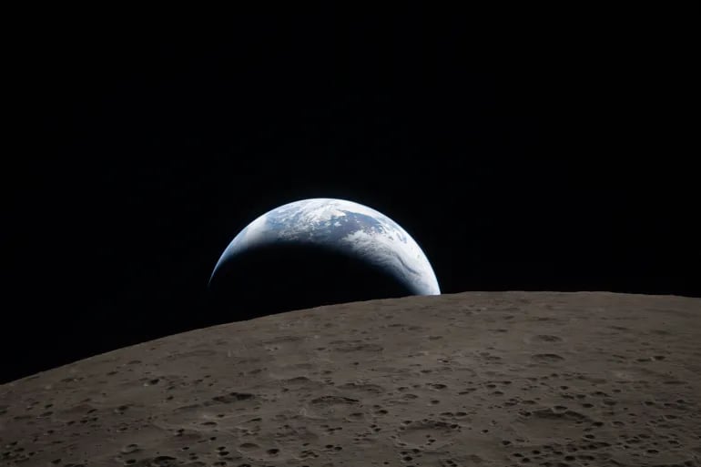 Earth rising over the Moon as seen from Artemis II spacecraft