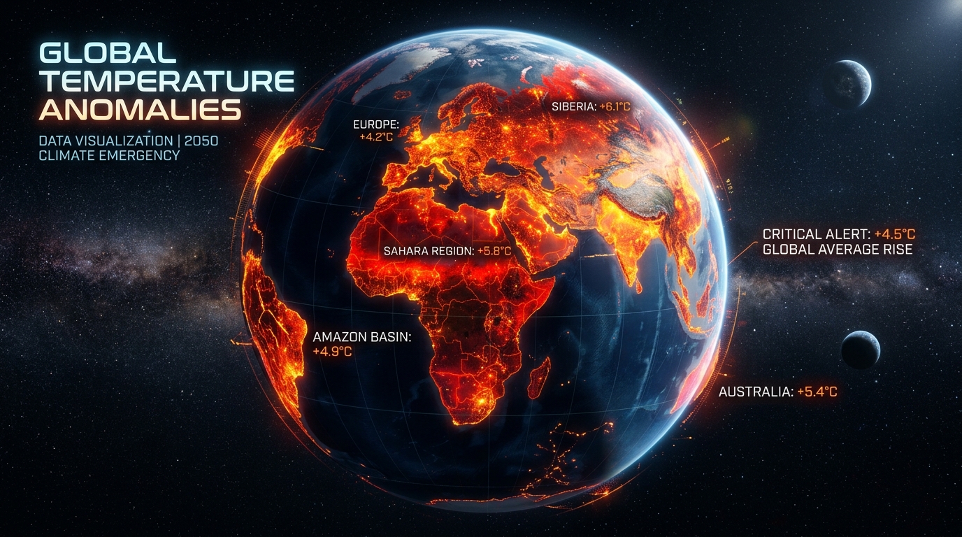 Global heat map showing extreme temperature anomalies in 2026