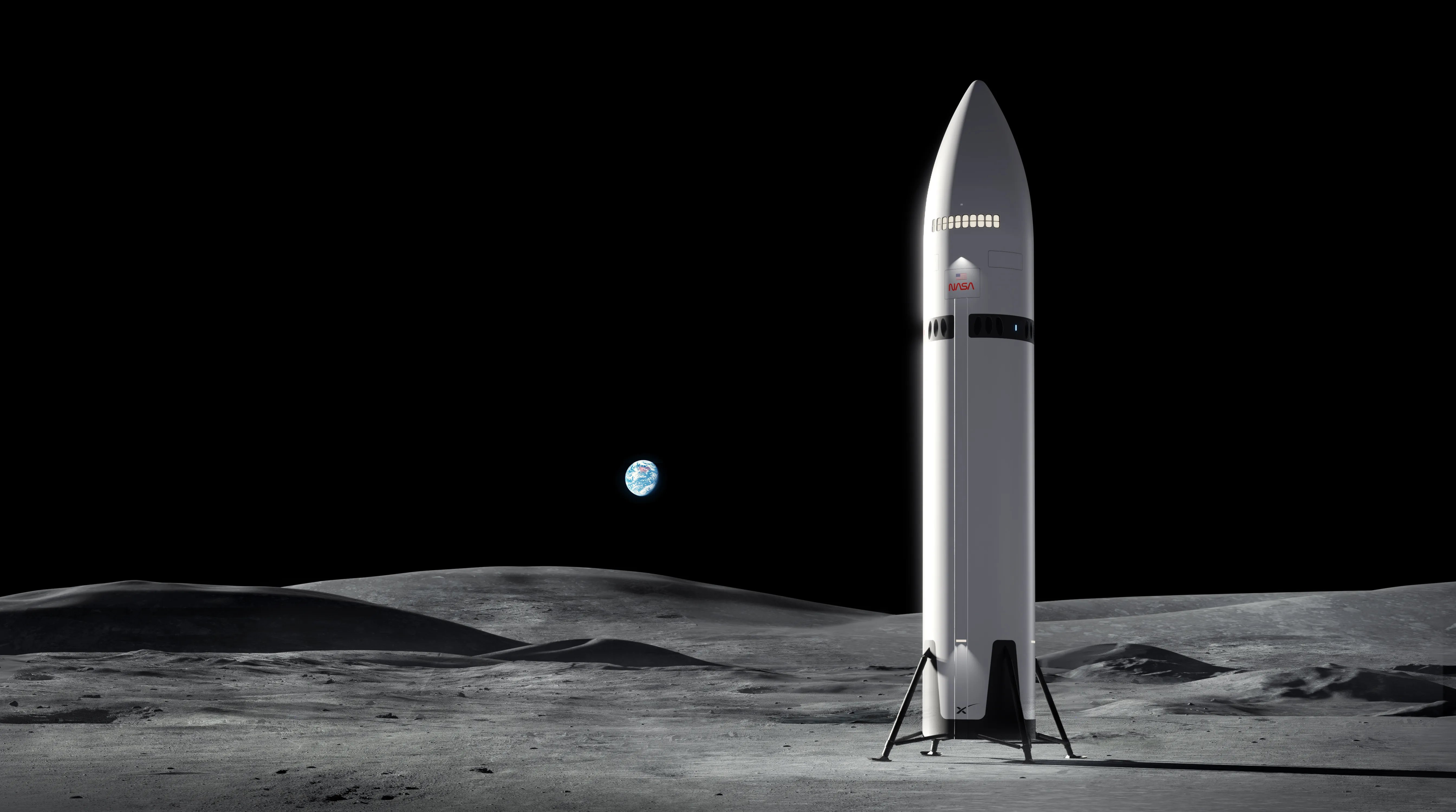 NASA Artemis III spacecraft approaching lunar surface in artist illustration