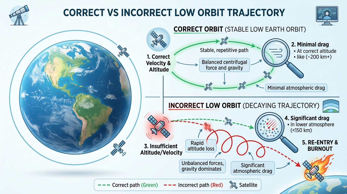 Diagram showing satellite placed in incorrect low Earth orbit after Blue Origin New Glenn mission failure