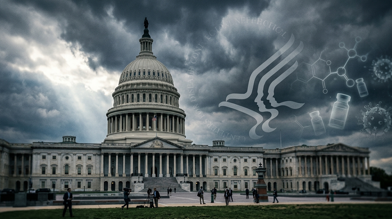 US Capitol with CDC vaccine policy debate overlay