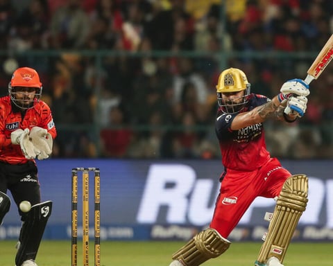 Virat Kohli playing attacking shot in IPL 2026 after leaving Test cricket