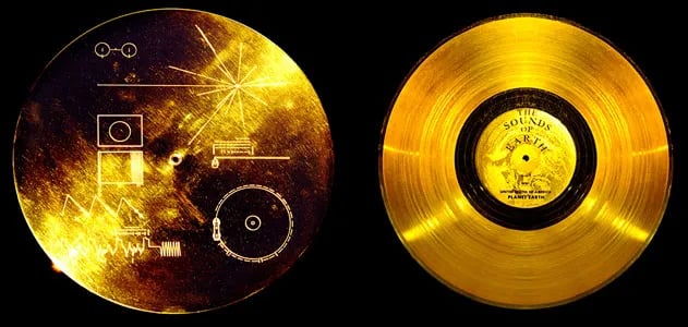 The Golden Record aboard Voyager 1 carrying messages from Earth into deep space