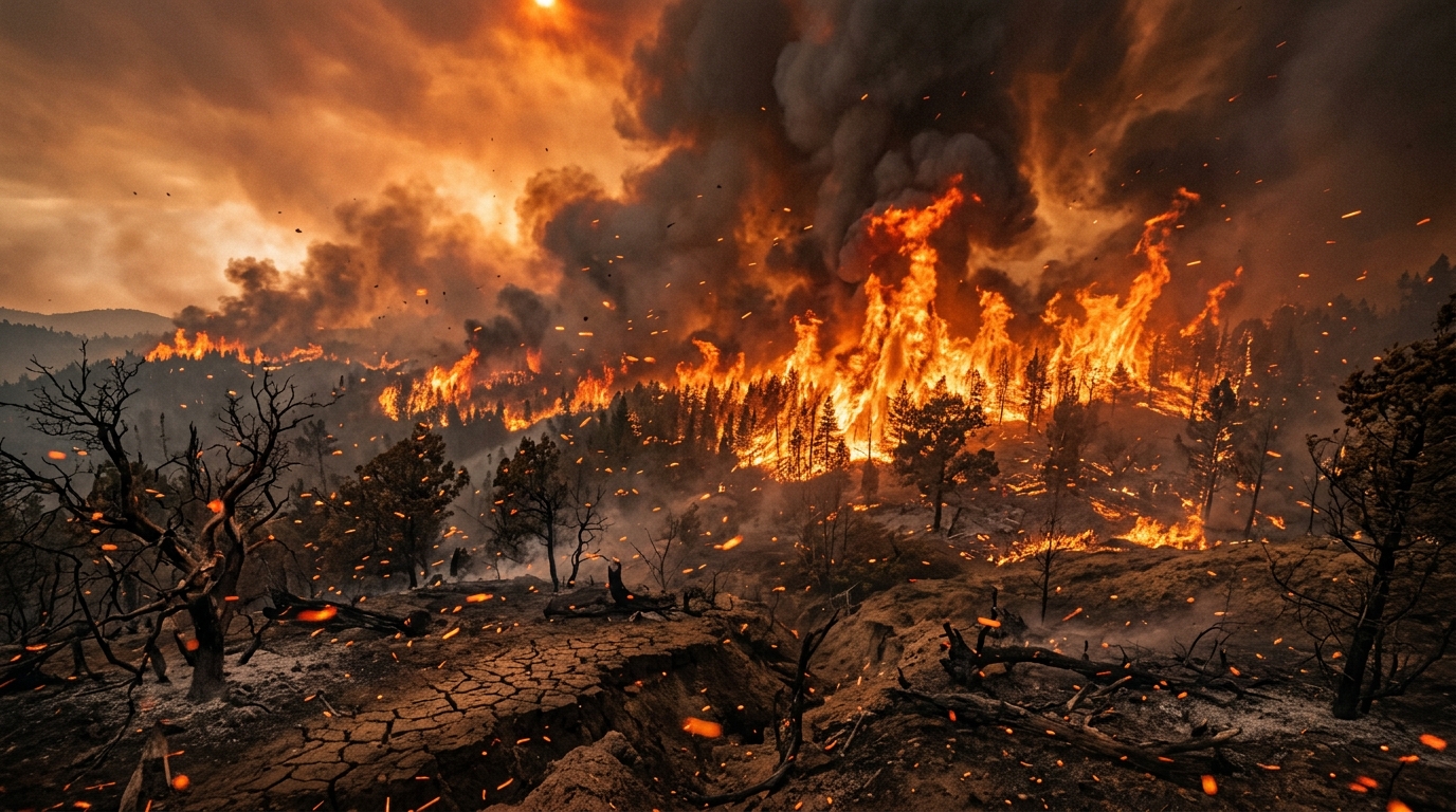Wildfire spreading rapidly during extreme heat and dry conditions