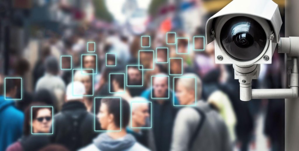 AI facial recognition system identifying people in public