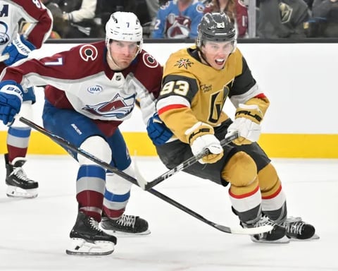 Nathan MacKinnon and Cale Makar during the Colorado Avalanche vs Vegas Golden Knights Western Conference Final