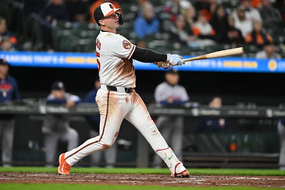Brent Rooker celebrates three-run homer during Athletics win over Orioles
