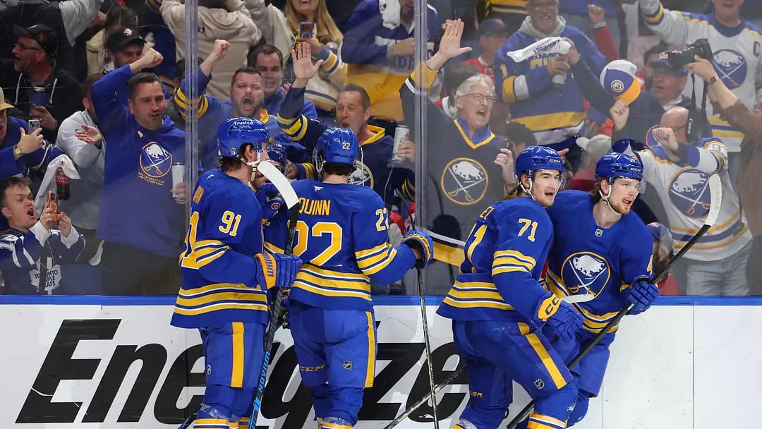 Buffalo Sabres celebrate power-play goal against Montreal Canadiens