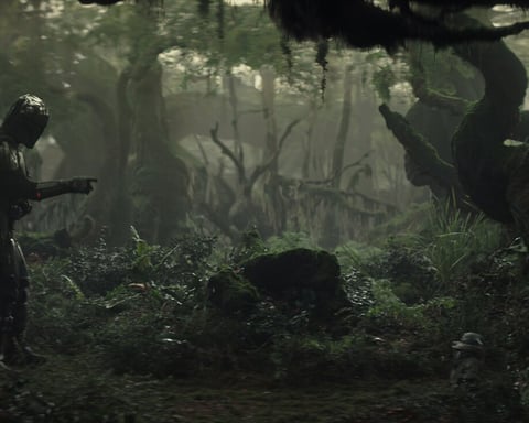 Din Djarin played by Pedro Pascal holds Grogu in a still from Lucasfilm's Star Wars: The Mandalorian and Grogu, the franchise's first theatrical release in seven years