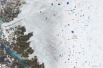 NASA Landsat 9 satellite image of meltwater ponds forming on the Greenland Ice Sheet in July 2025, evidence of accelerating ice melt