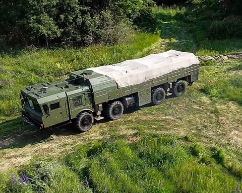 Iskander-M missile launcher during Russia Belarus joint nuclear drills