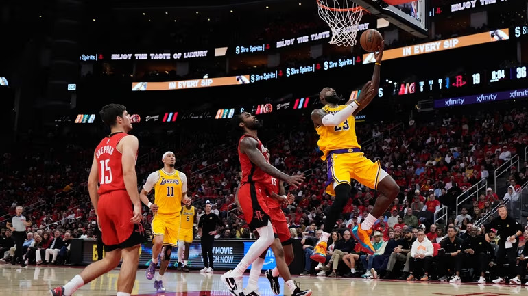 LeBron James reacts during Lakers playoff loss to Thunder