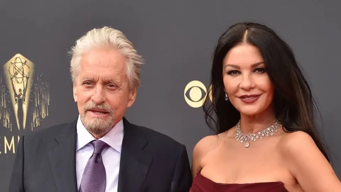 Michael Douglas and Catherine Zeta-Jones standing together at a film event