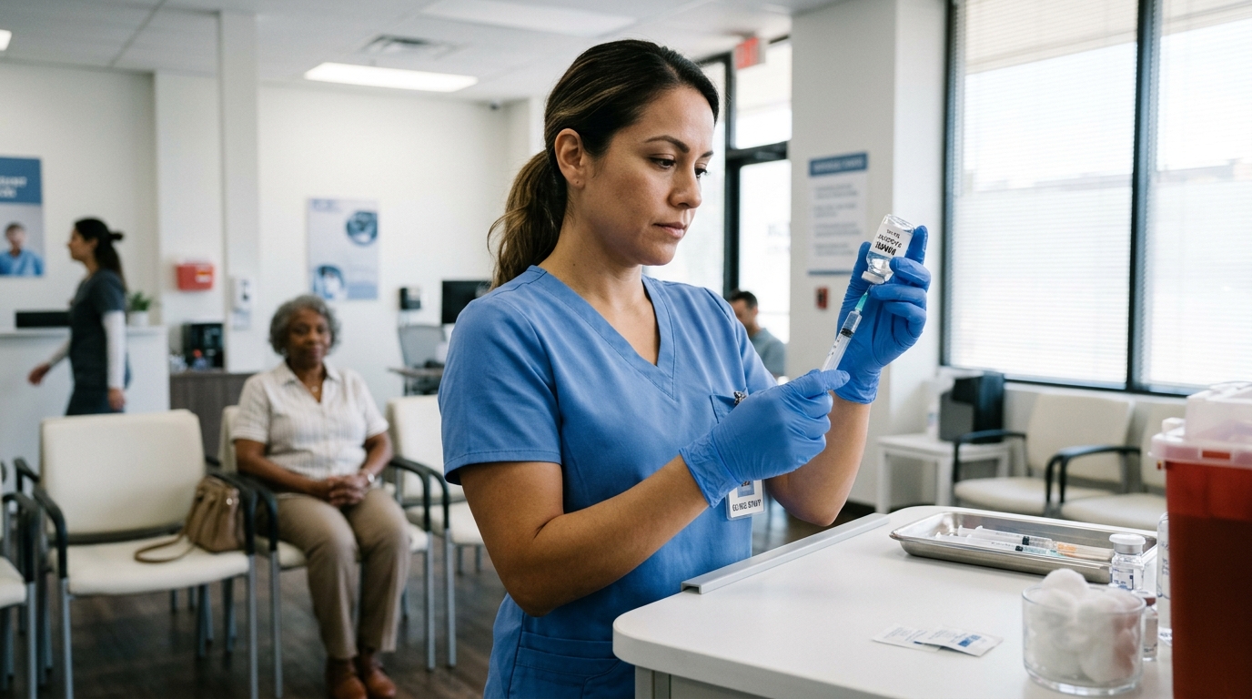 MMR Vaccine Administration for Measles Prevention Healthcare worker preparing MMR vaccine to prevent measles outbreak in Arizona