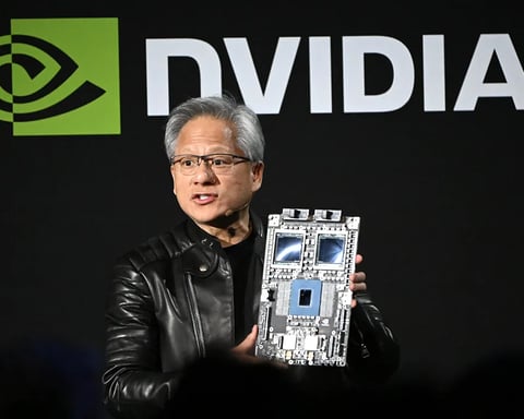 Nvidia CEO Jensen Huang during AI earnings announcement as global AI infrastructure demand surges