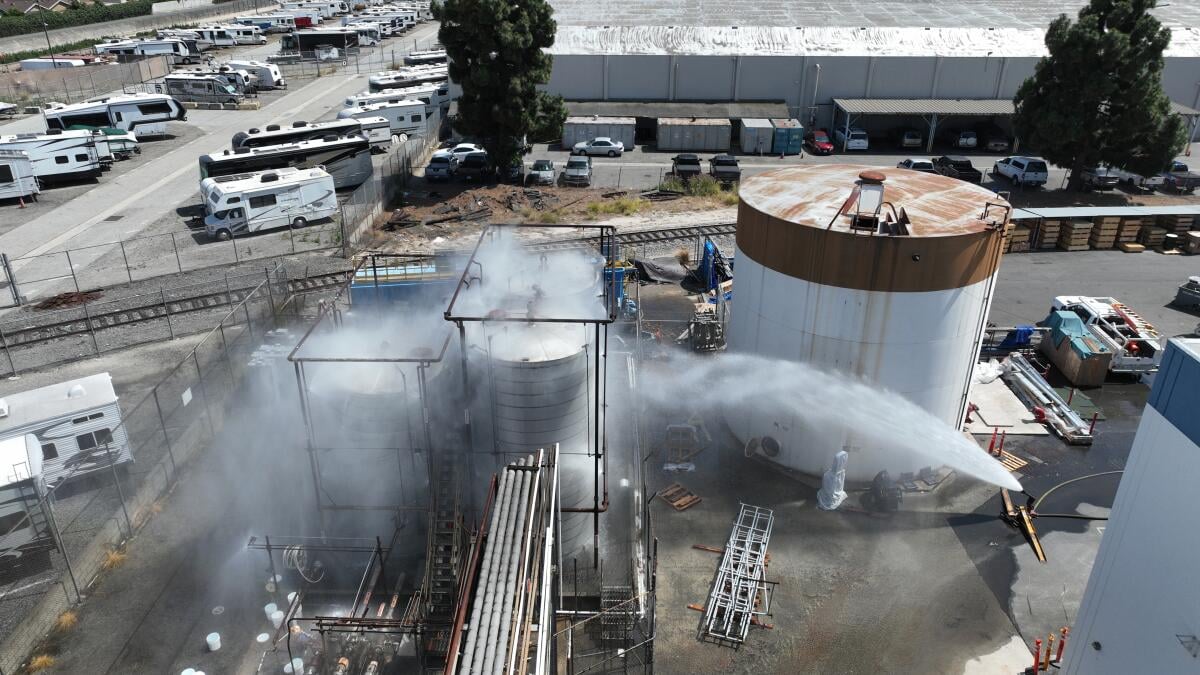 Emergency crews respond to unstable chemical tank threat in Garden Grove California