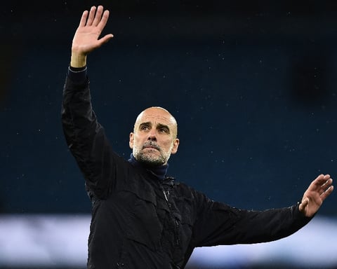 Pep Guardiola reacts during his final period as Manchester City manager