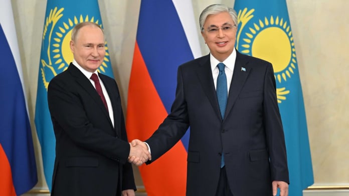 Vladimir Putin and Kassym-Jomart Tokayev during the Russia Kazakhstan state visit in Astana