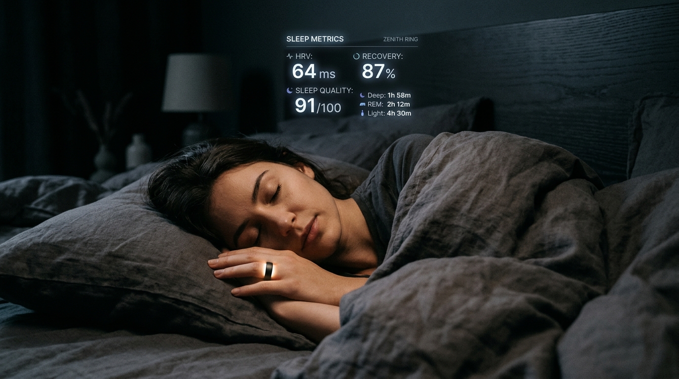 Sleep Tracking and Heart Rate Variability Monitoring Wearable device tracking heart rate variability during sleep for recovery analysis