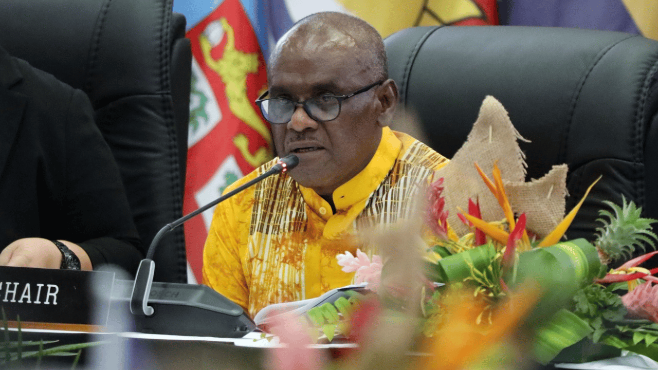 Solomon Islands Prime Minister Jeremiah Manele during no-confidence vote after corruption allegations